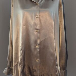 Lane Bryant Womens Plus Size Satin Blouse - Gold glossy Size 14/26